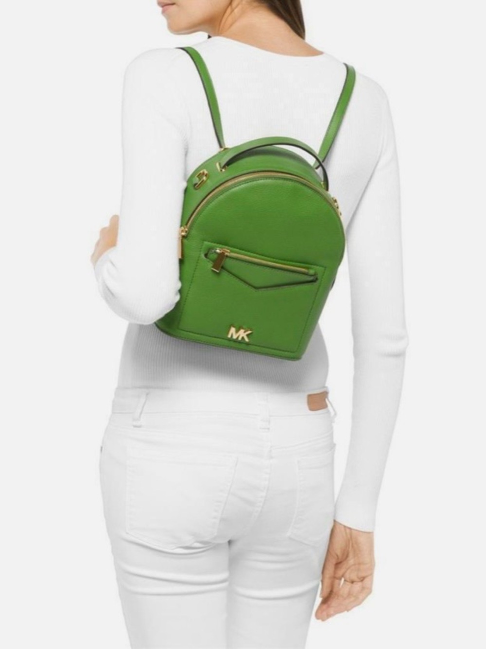 Michael Kors Jessa Small Pebbled Leather Convertible Green Backpack *Nice